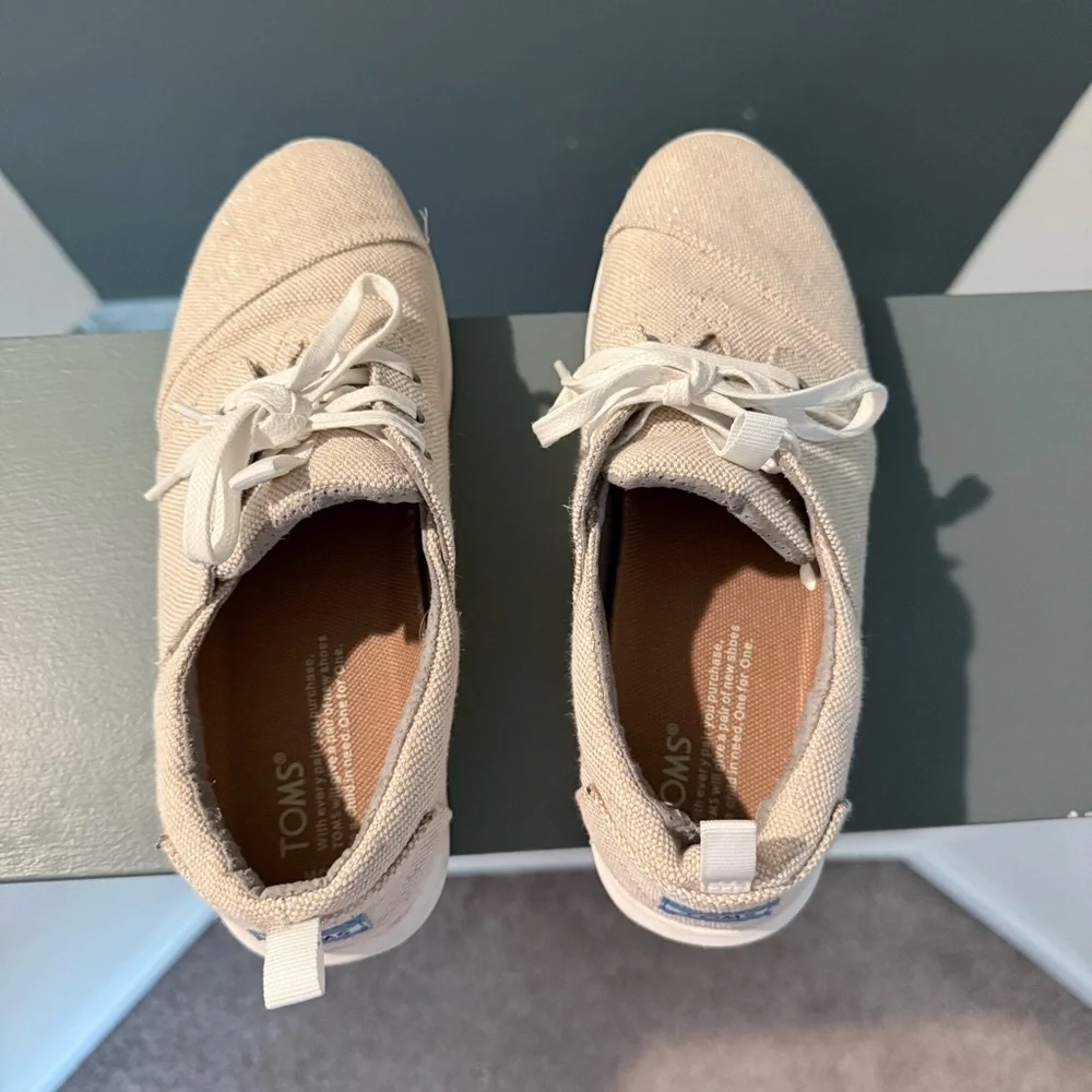 Toms Womens Del Rey Sneakers Metallic Beige Linen Size 8
